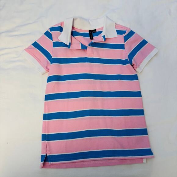 Janie & Jack Pink Blue Striped Polo Shirt Spring Easter Boys Dressy Shirt Size 8 - Picture 1 of 5